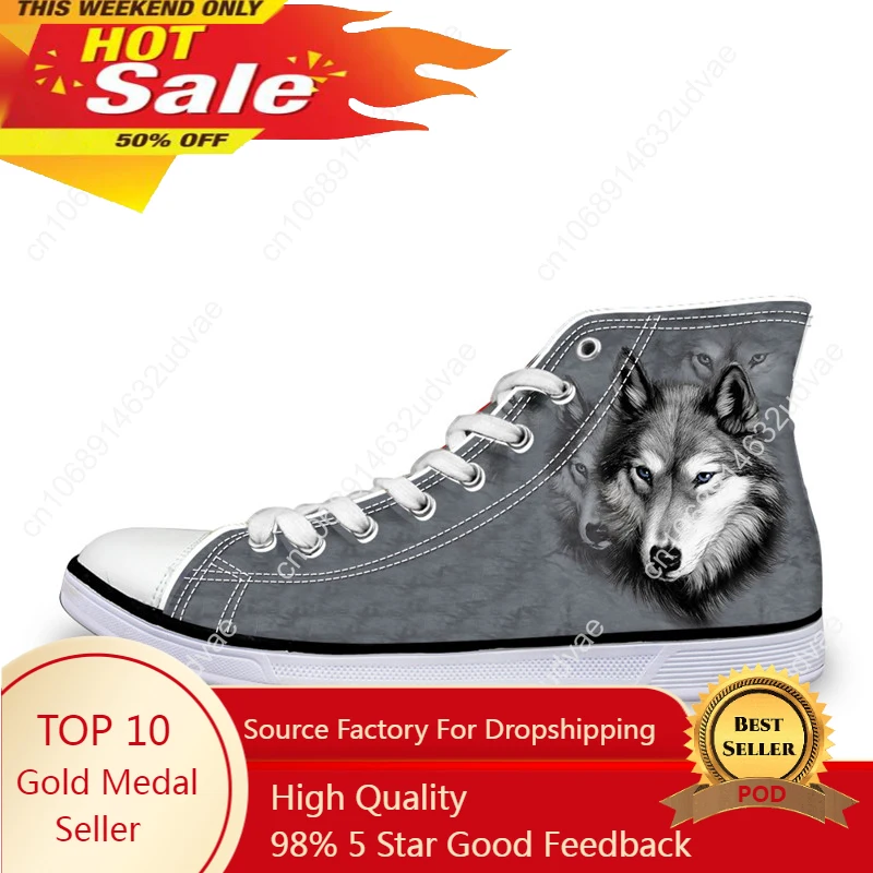 

Animal High Top Canvas Shoes Classic Men's Lace Up Vulcanize Shoes For Student Cool 3D Wolf Flat Men EUR Size 37-45