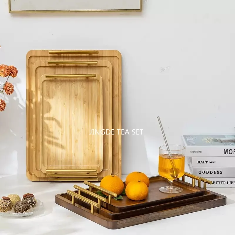 1PCS Bamboo Tray Tea Tray Rectangular Household Tea Cup Holder Bamboo Dark Retro with Handle Cake Vegetable Storage Plate