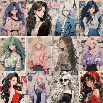 10/30/60pcs FAI DA TE Kawaii Ragazze Del Fumetto Adesivi Estetica Moda Adesivo Valigia Telefono Diario Della Bici Retro Graffiti Decalcomanie giocattoli