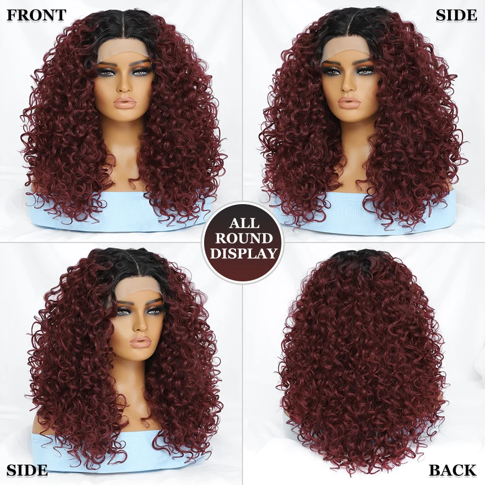 20" Kinky Curly Synthetic Lace Front Wigs Black Blonde for Women Female Ginger Red Heat Resistant Natural Cosplay Wig lace front wig,lace wigs,synthetic wigs,womens synthetic wigs