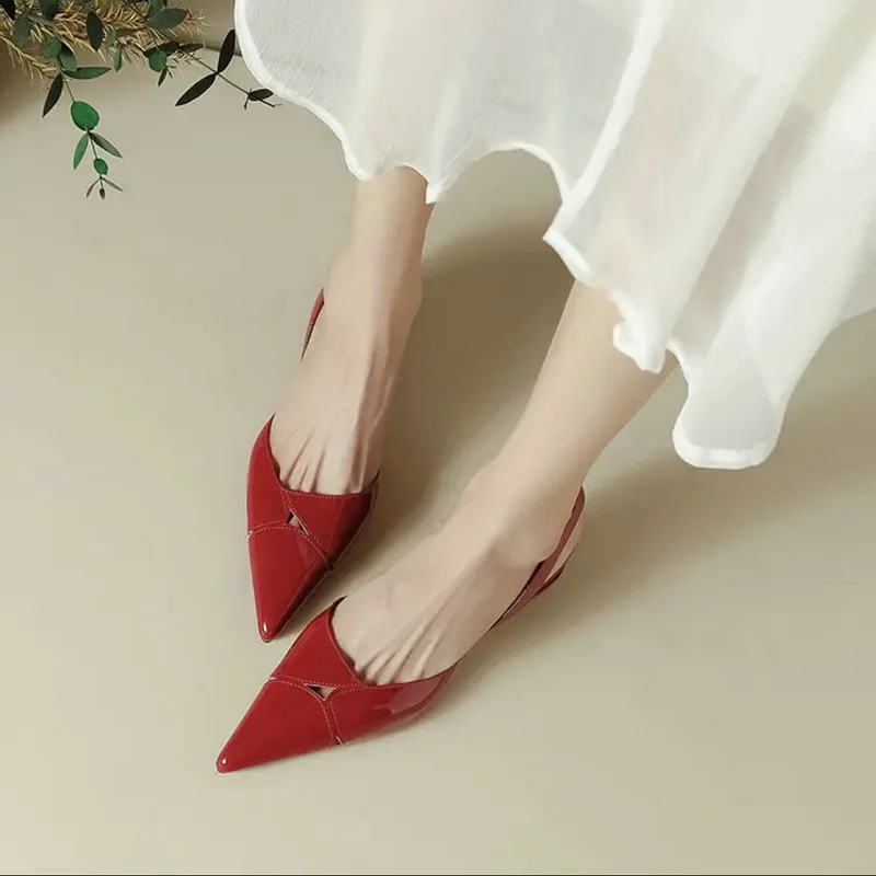 Women Sandals Sexy Pointed Toe Heels Shoes Dress Slingback Luxury Slippers Summer Chunky Flip Flops Pumps New Mujer Slides