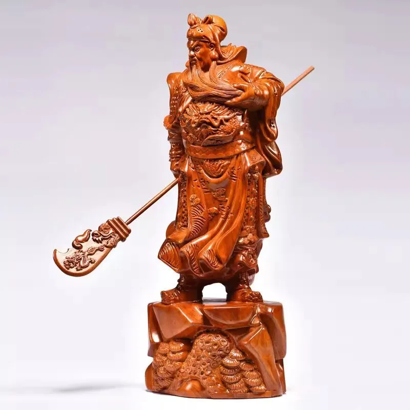 Hand-Carved Rosewood Guan Gong Statue - Chinese God of Wealth & Protection, Feng Shui Warrior Sculpture for Home/Business Blessi