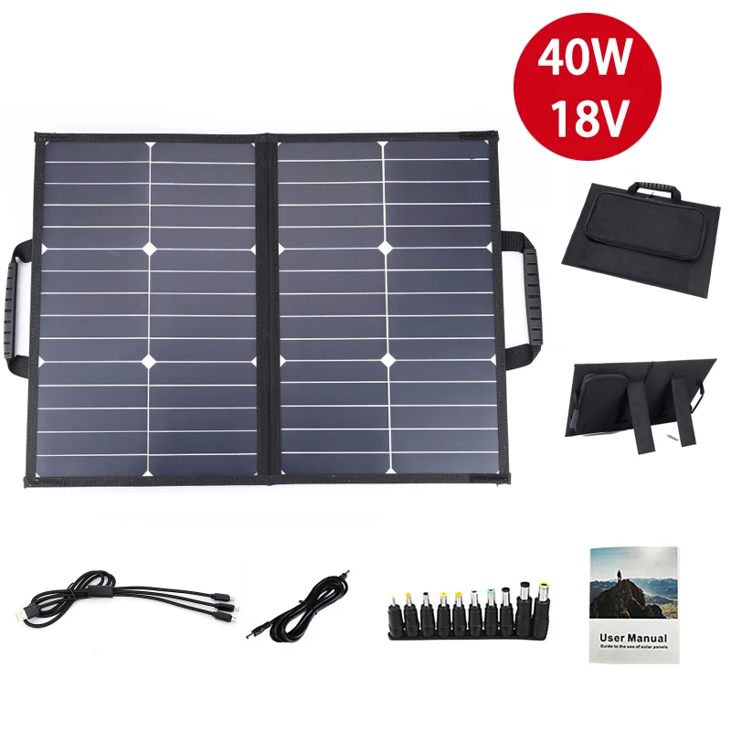 

40W 18V Solar Panel Foldable Solar Panel Dual USB Ports Waterproof Solar Charger Portable Power Bank Phone Charger Type-C DC