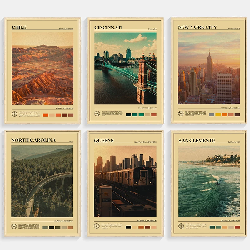 Digital Oil Painting Vintage Poster Kraft Paper Bar Cafe Home Decoration Landscape Collection Wall Sticker