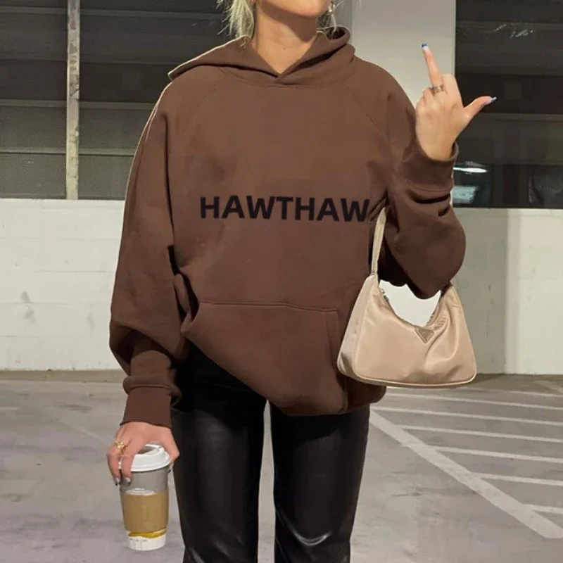 Women's 2021 New Autumn and Winter Fashion Letter Printing Loose Hooded Long-sleeved Pullover Street Style Trendy Sweater Women