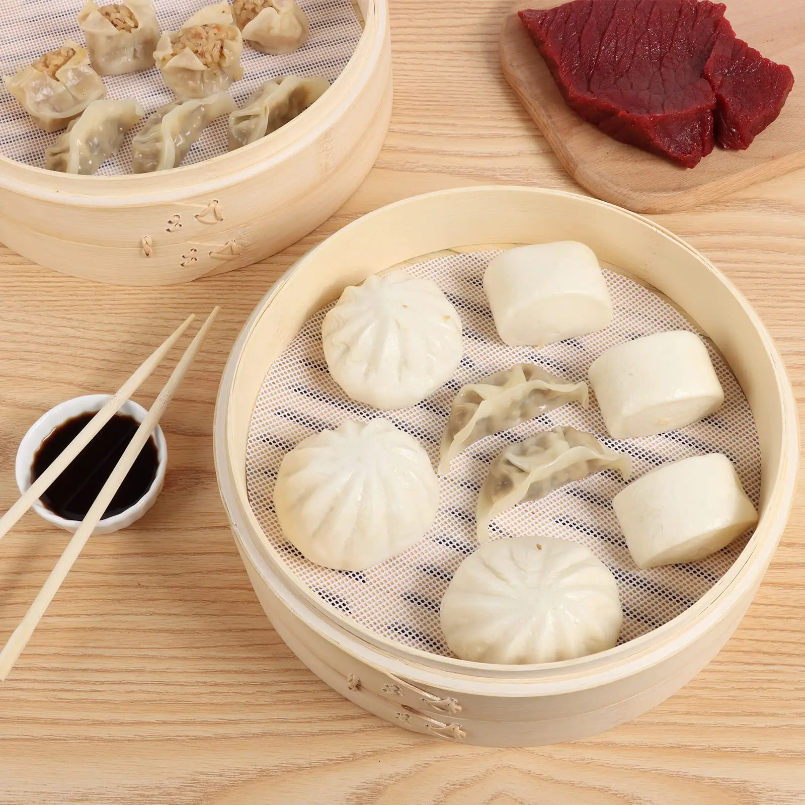 10 Inch Bamboo Steamer With Cover Chinese Steamer Dumplings Bamboo Steamer Steamed Bun Steamer for Fish Meat home