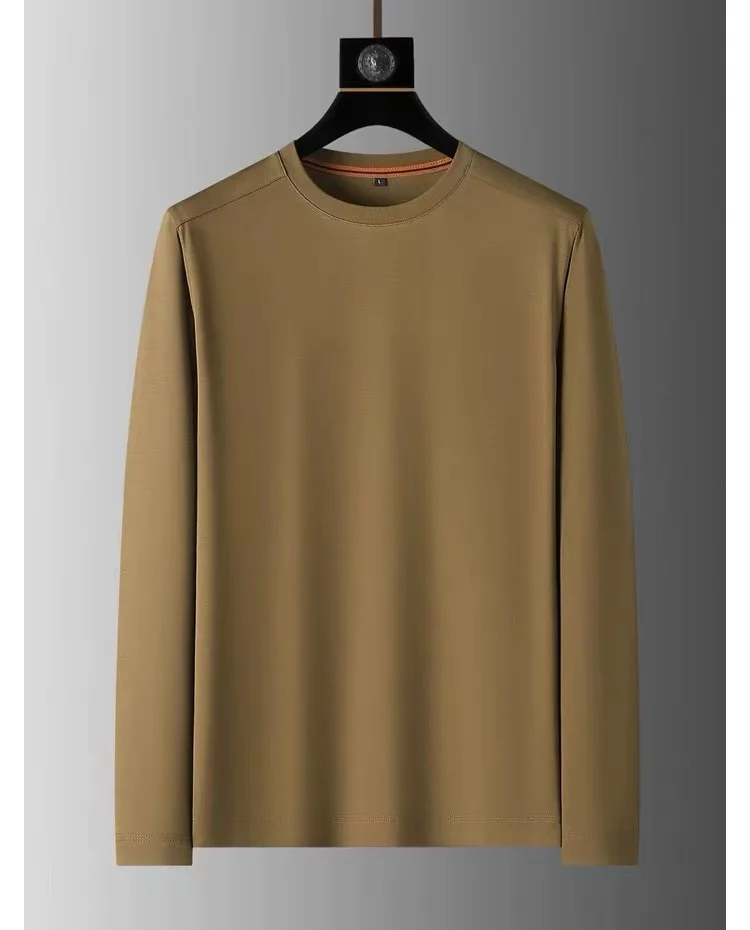 thumbnail image 1 of Camiseta de cuello redondo de color sólido de manga larga de alta gama para hombre de otoño e invierno, 1 of 5