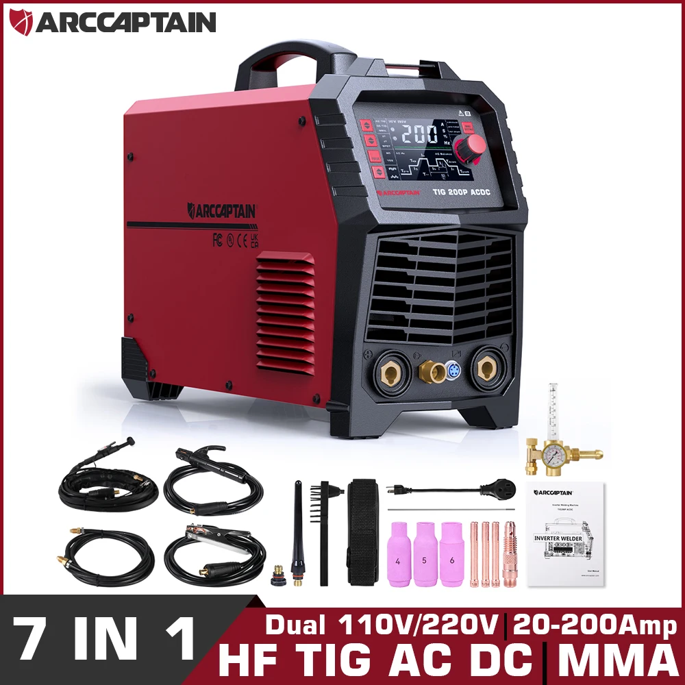 Welding Machine ARCCAPTAIN TIG Welding Machine AC/DC 200Amp With Pulse Aluminum Square/Triangular Wave/Stick/MMA/Spot MultiProcess Dual 110V220V