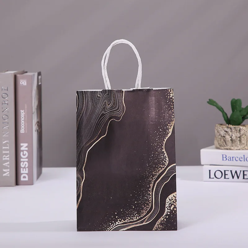Kraft Paper Gift Bags 5 pcs Marble Design with Handle for Birthday Party Wedding Gifts Eid Ramadan