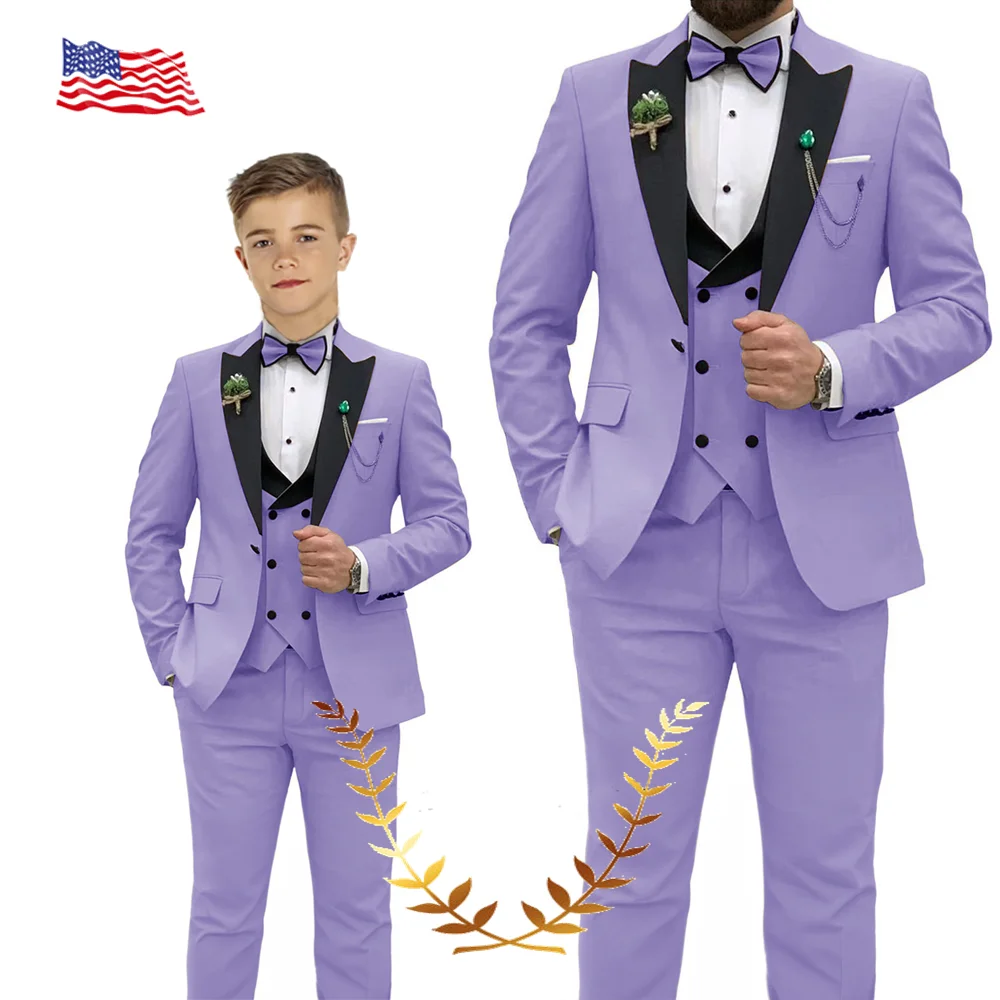 

Lavender Suit for Men Suit Jacket Pants Vest Bow Tie 4-piece Set Wedding Groom Tuxedo Handsome Slim Fit Outfit Father and Child