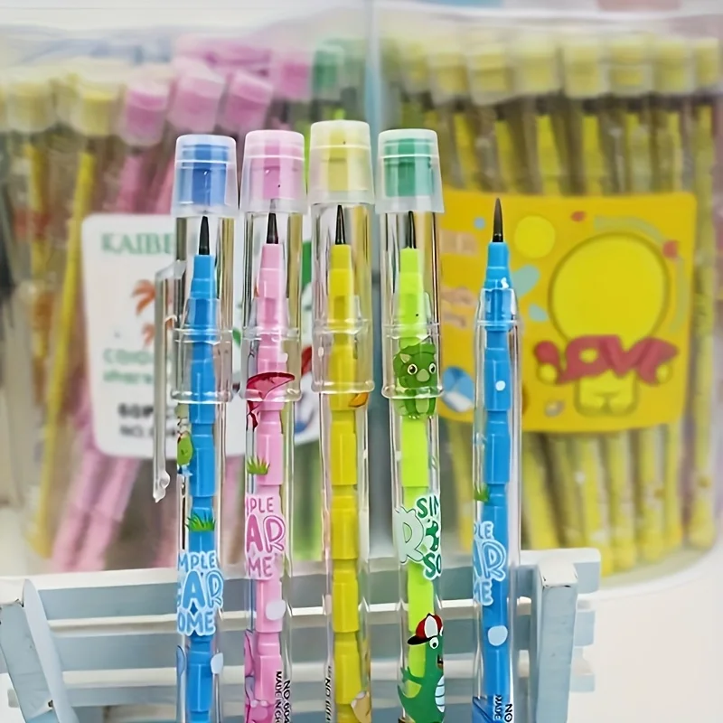 4 matite che non necessitano di essere temperate, con stampe di animali cartoon, articoli di cancelleria per la scuola, regalo per ragazzi e ragazze - immagine 3