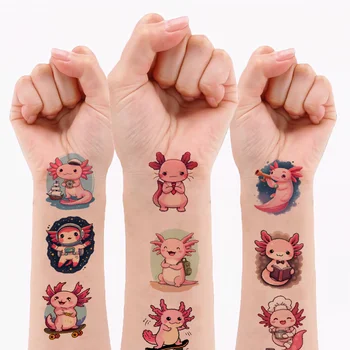 54 pezzi di tatuaggio temporaneo cartone animato Axolotl adesivi per il corpo impermeabili a lunga durata simpatico cartone animato Axolotl per braccia