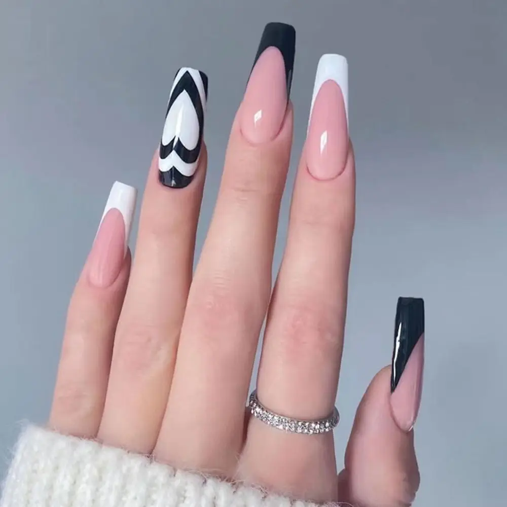 Black And White Tip Acrylic Nails