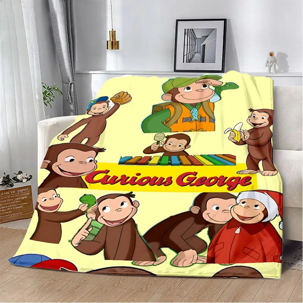 Cute Cartoon Curious George Printed Blanket Picnic Blankets Warm Blanket Soft and Comfortable Blanket Home Travel Birthday Gift 2