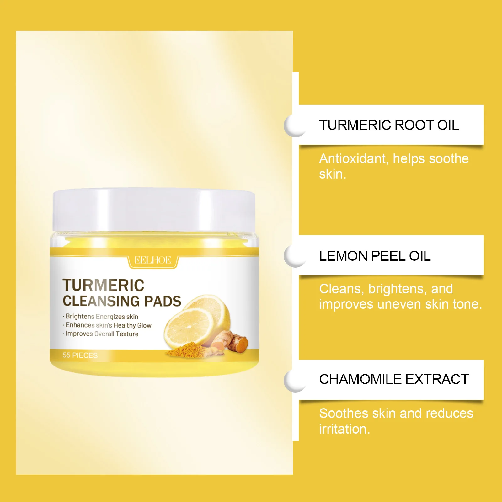 55pieces Turmeric Kojic Acid Pads Moisturizing Facial Cleansing Sponges Oil Control Face Care Products Disposable Cleaning Pad 6