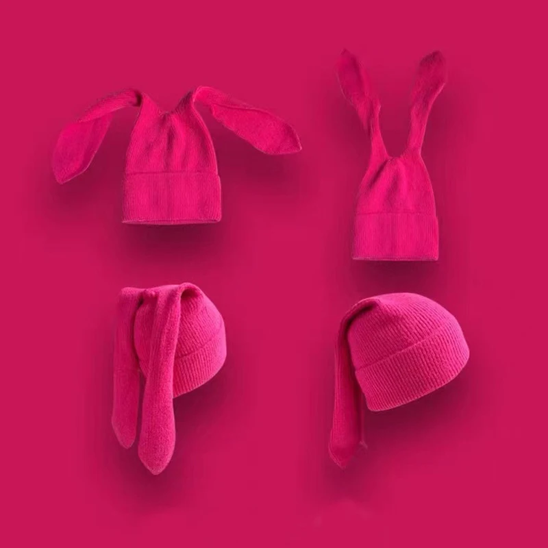 1Pc Bunny Hats Beanie Long Ear Warm Hat Crochet Knitted Hat Cute Bunny Hat Rabbit Ears Hats for Women Winter Hats Warm Caps 4