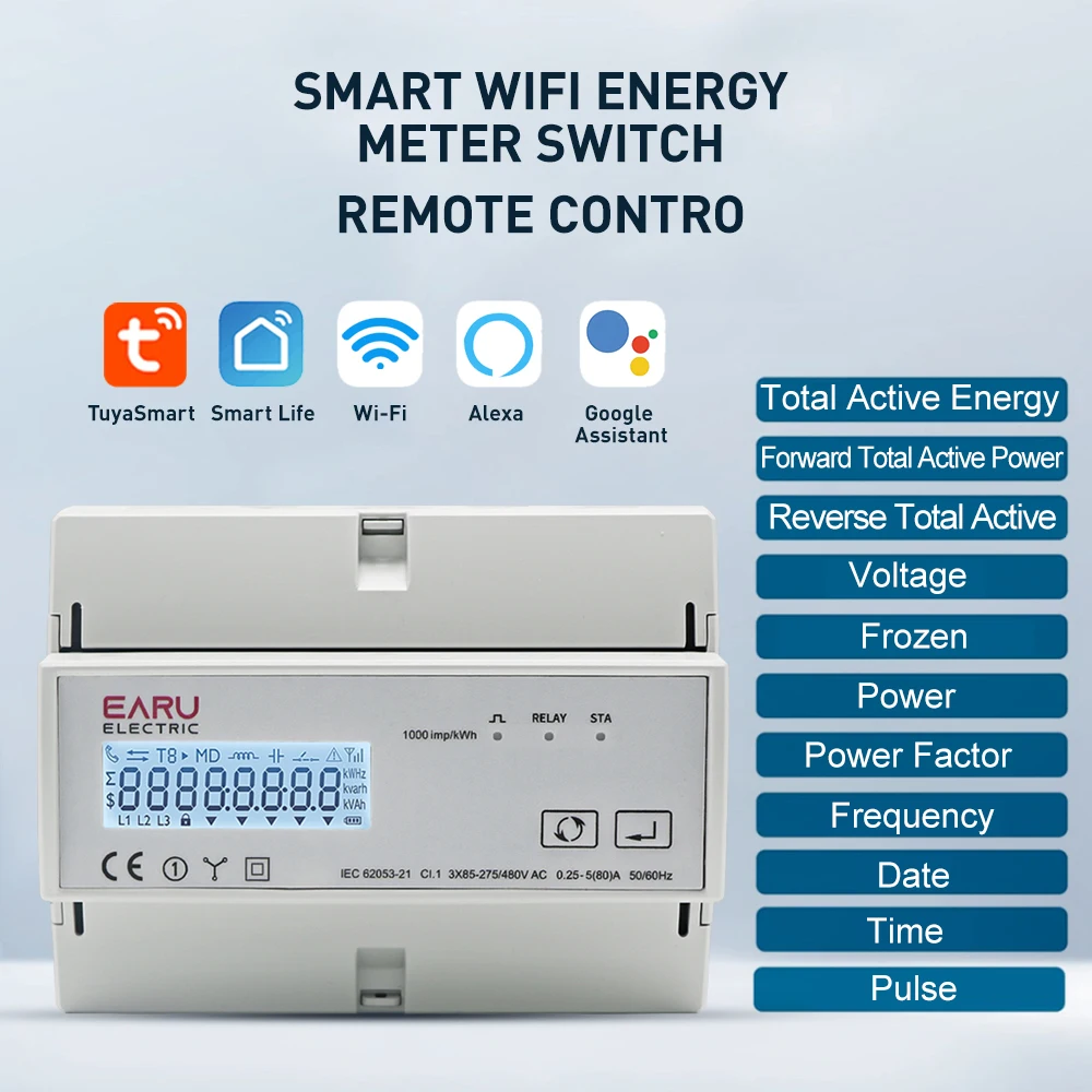 Tuya WiFi ZigBee Three Phase Bidirectional Energy Meter KWh Monitor 3*110/190V o