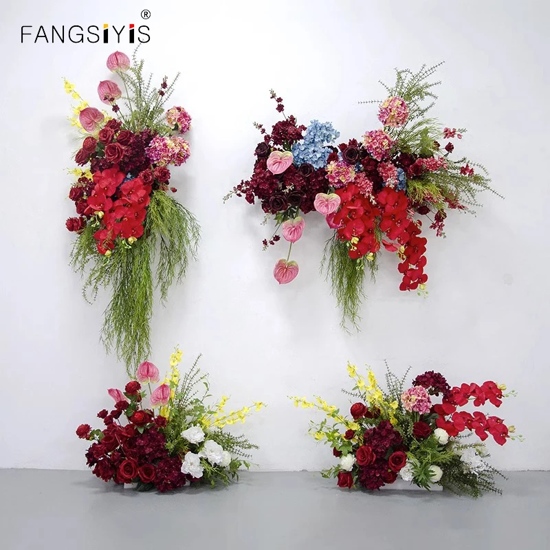 

red Artificial hanging Flowers Row Wedding Backdrop Decor Party Arch Arrange Bottom row flowers Floral decoration showcase Prop