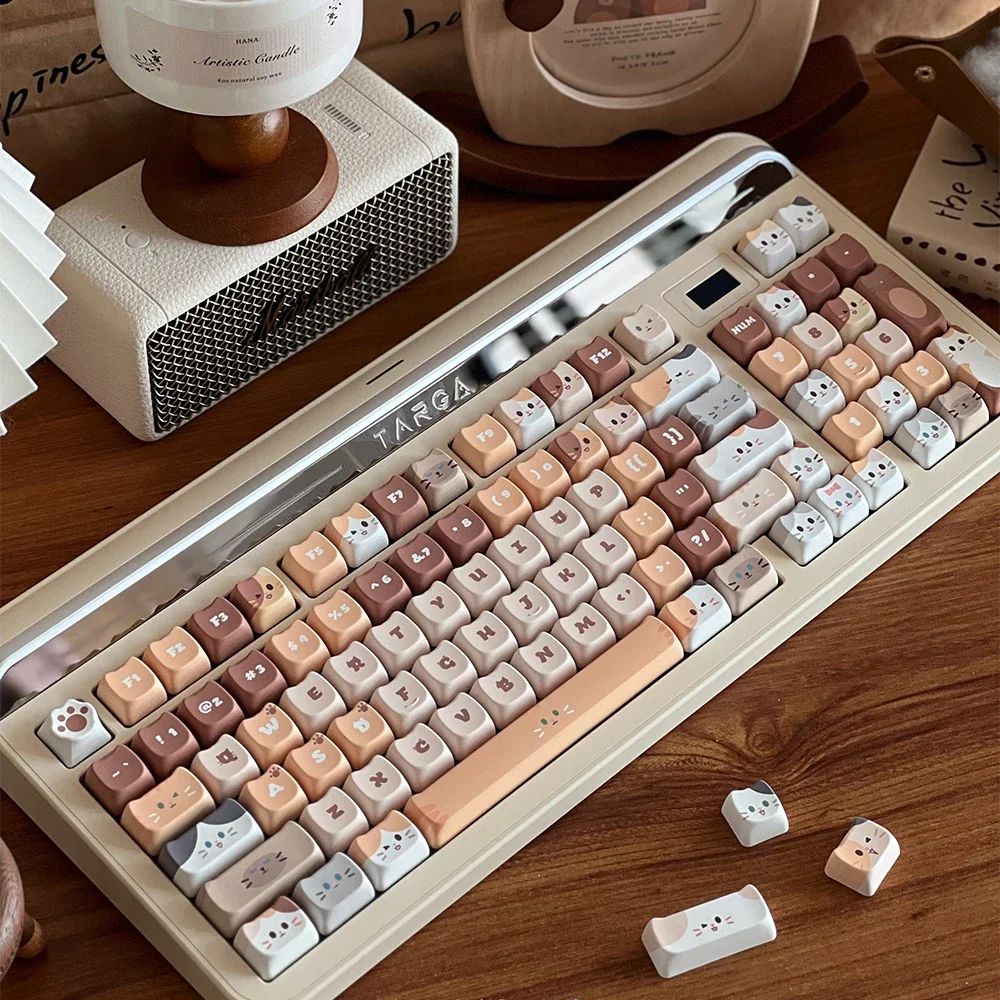 Conjunto de Teclado Mecânico para Meninas Cute Meow Keycaps Cat Head Mao Profile Pbt Square Key Cap Sublimação Térmica Presente - Imagem 3