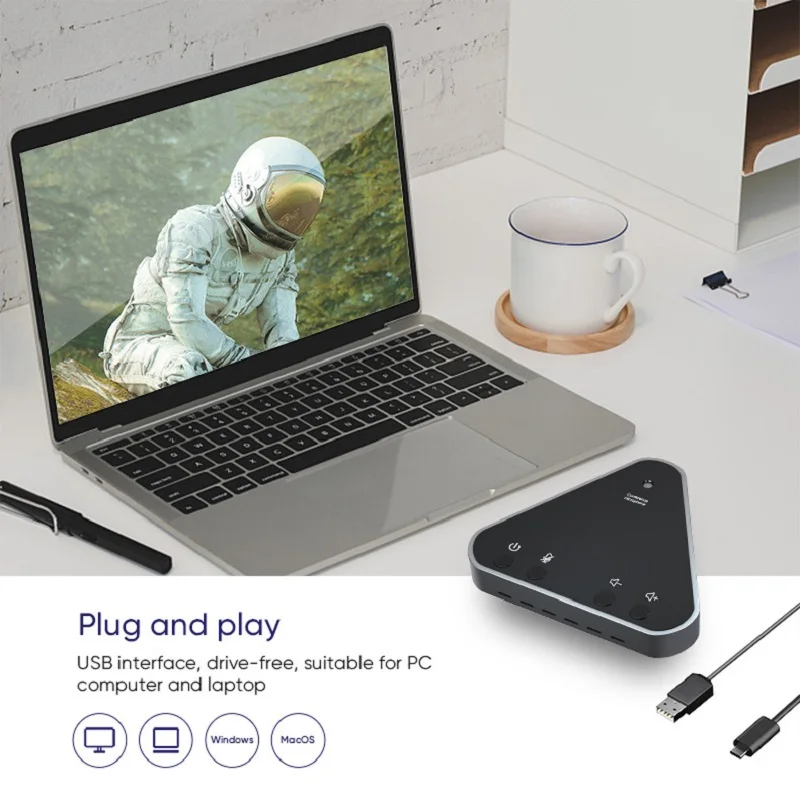 Triangle Video Conference Interface Omnidirectional Microphone for Mute/Unmute,Streaming,Call Speaker Skype,Webinar,Interview