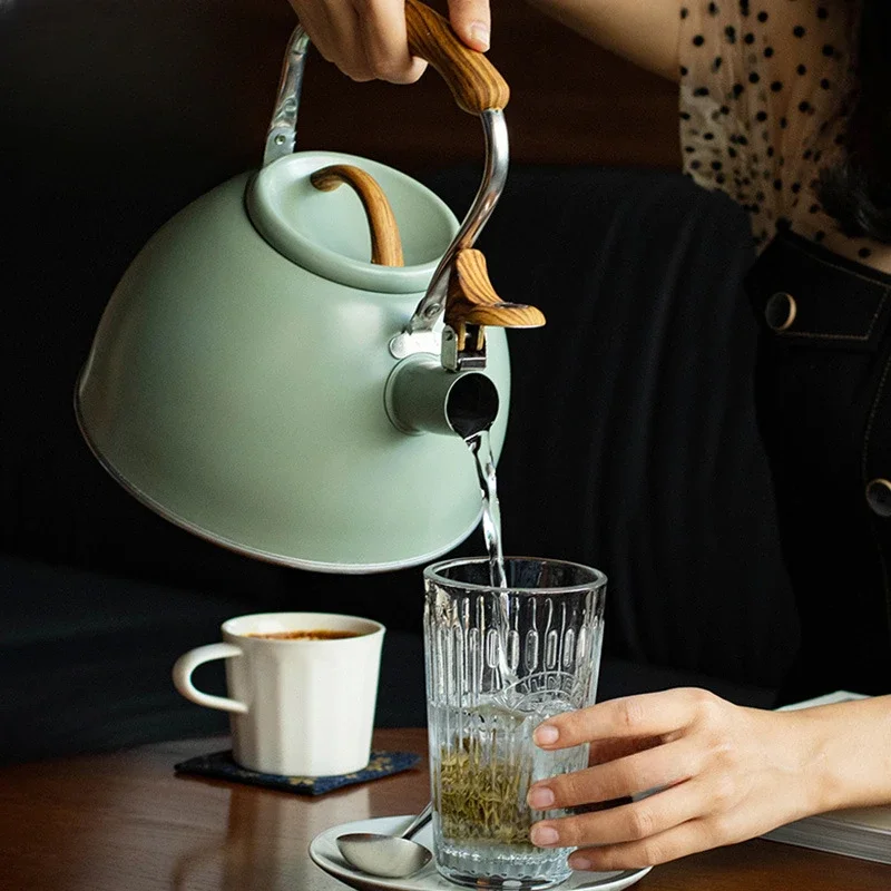 Whistling Kettle Light Green Spray Paint Sound Kettle Stainless Steel 3L Camping Teapot Teapots to Boil Water Whistle Gas Stove