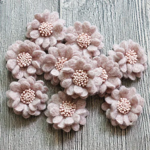 플랫 백 펠트 양모 꽃, 헤어 DIY 액세서리, 롤리팝 센터 헤어 꽃, 헤어 액세서리, 3.8cm, 로트당 10 개 4