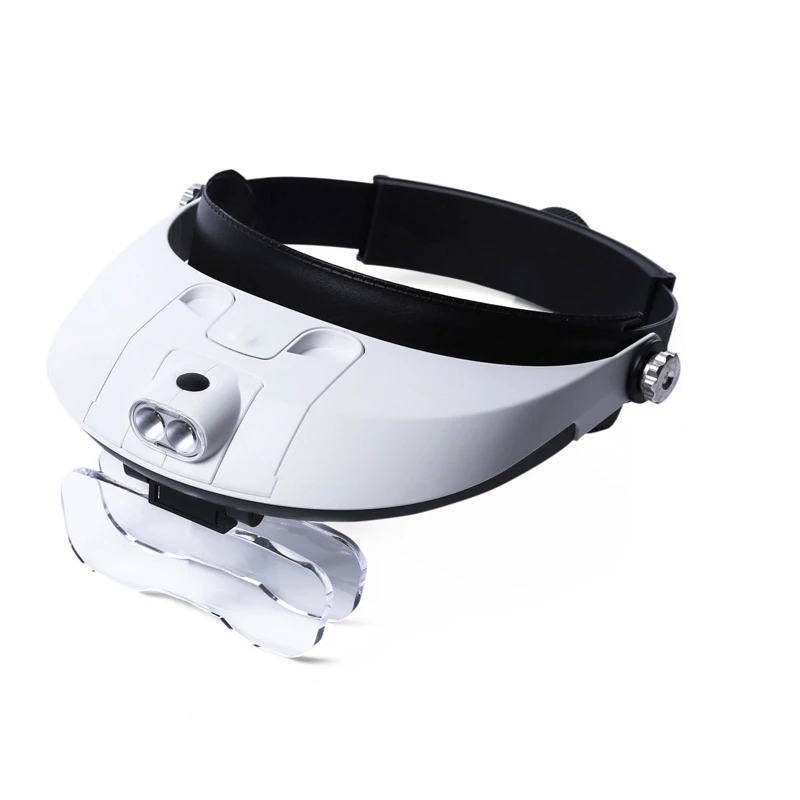 

2LED Head-Mounted Illuminating Microscope Headband Repair LED Lamp Light Magnifying Glass With 1X -3.5X Magnifier Loupe