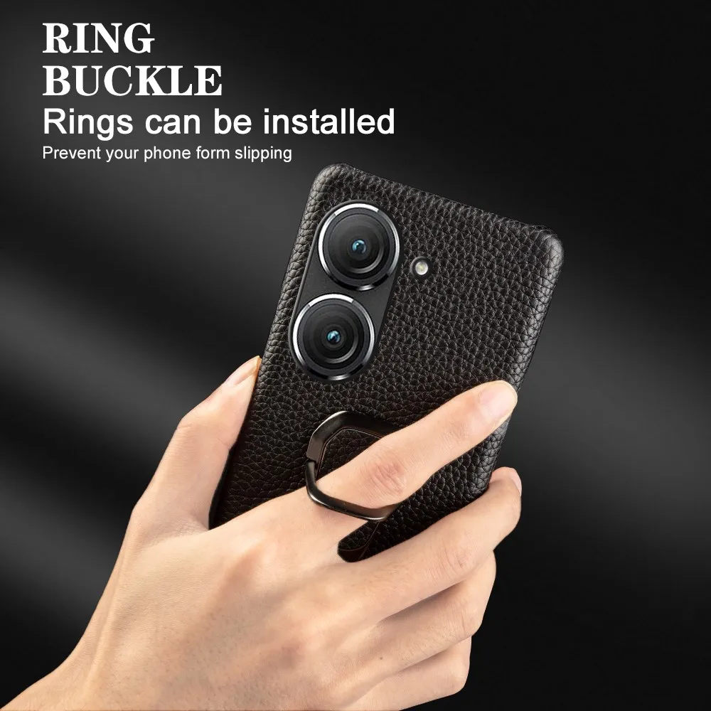 Handmade Genuine Leather Protective Phone Case with Stand Holder, Back Shell Cover