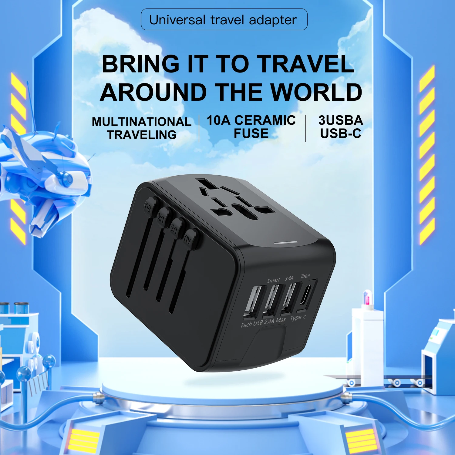 High-Speed Universal Travel Adapter with Multi-USB Ports