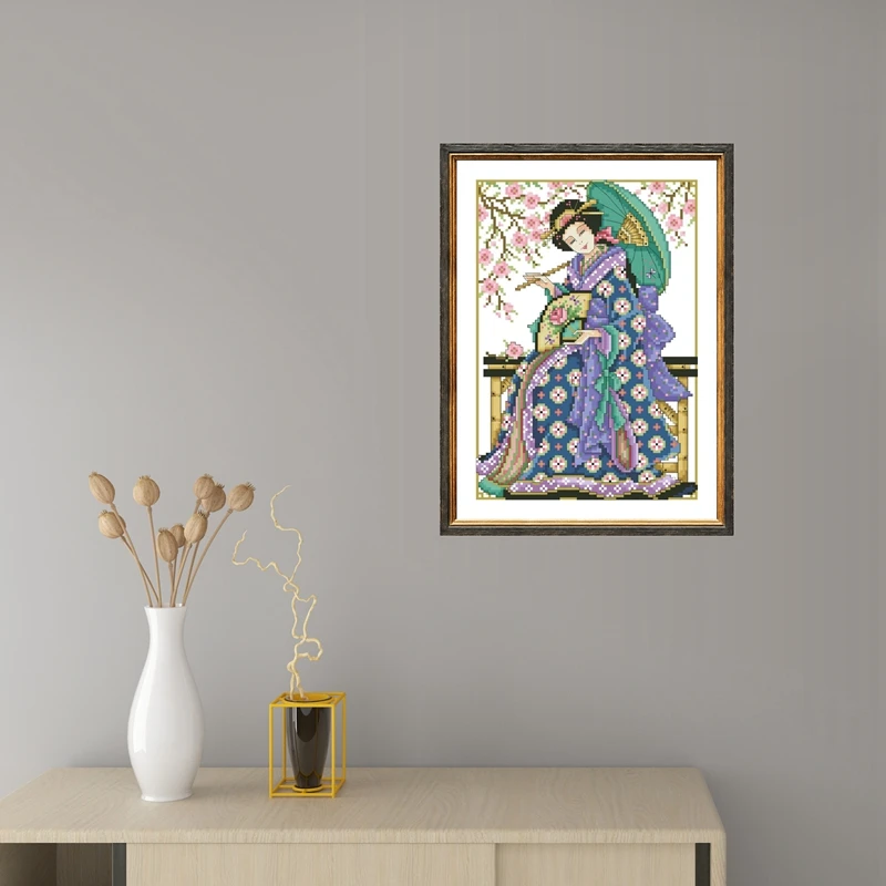 Cross stitch kit Japanese girl cross stitch kit 18ct 14ct 11ct unprint canvas cotton thread counted needlework thread embroidery set