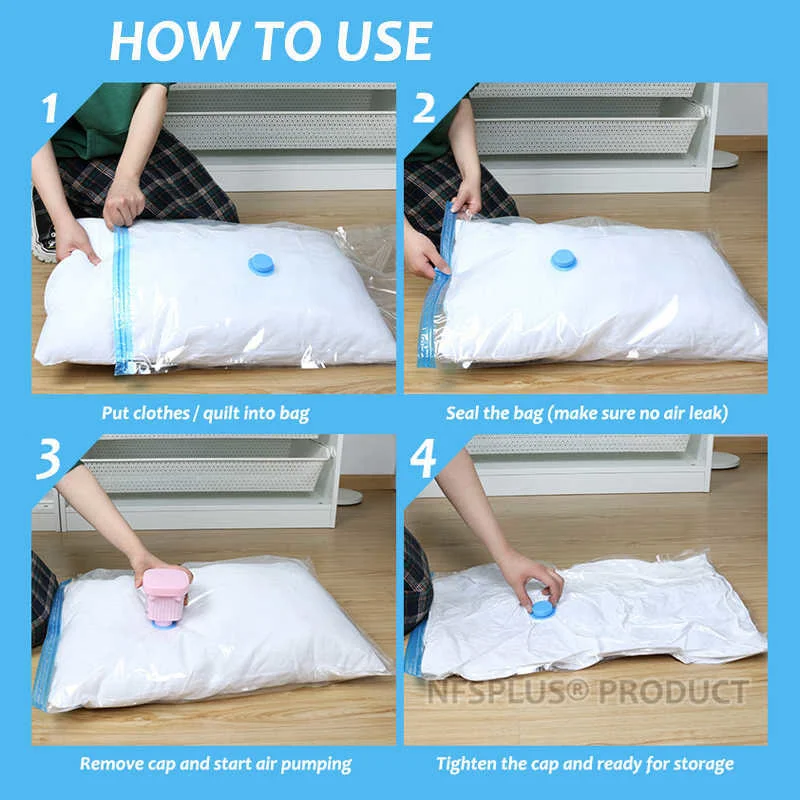 Vacuum Compress Storage Bag For Clothes 40x60cm 60x80cm Transparent Folding Home Travel Space Saver Reusable Sealed Vacuum Bags 4