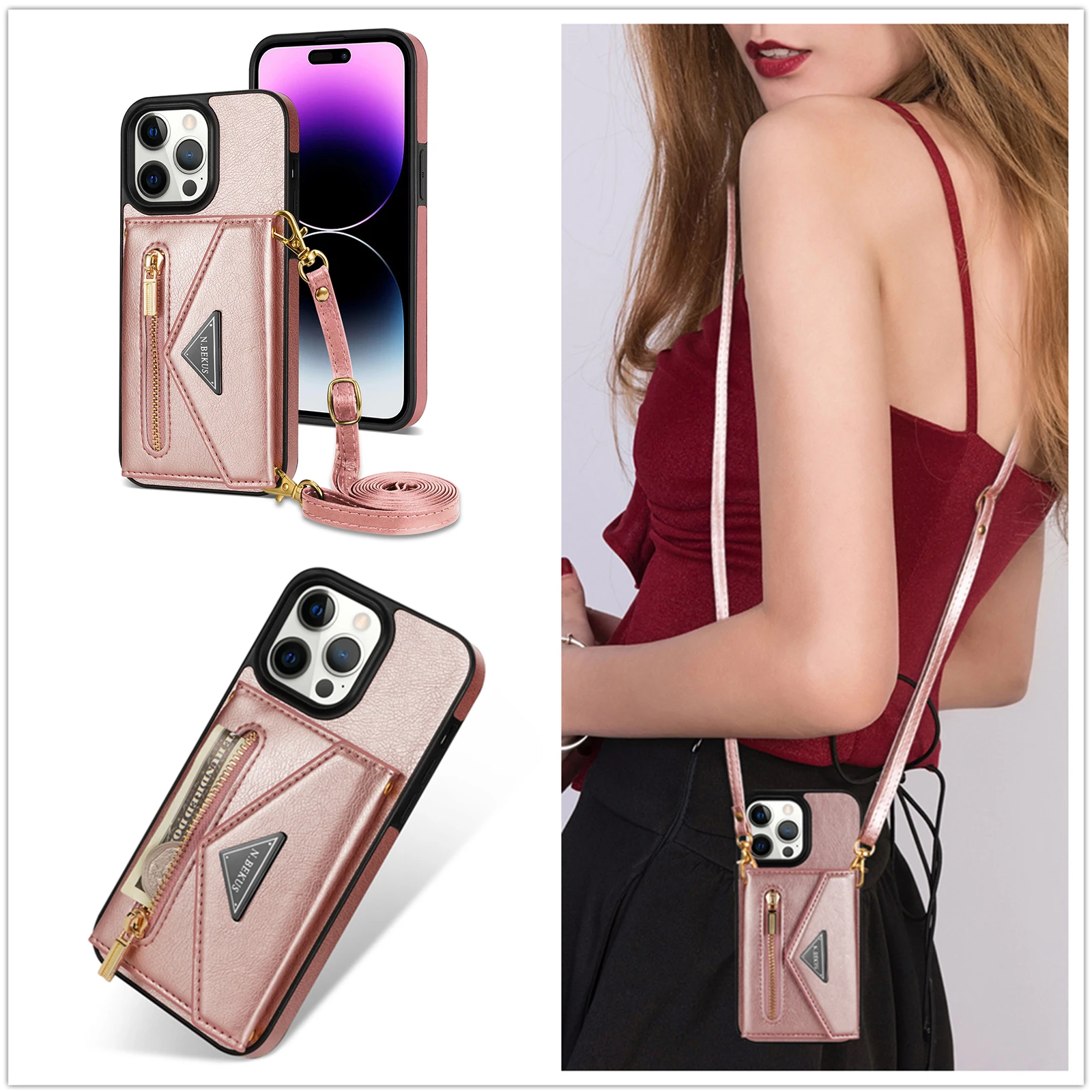 Crossbody Zipper Fall für IPhone 14 Pro Max 13 12 Mini 11 XR XS 7 8 Plus  Einstellbare Leder Schulter lanyard Gurt Brieftasche Abdeckung - AliExpress