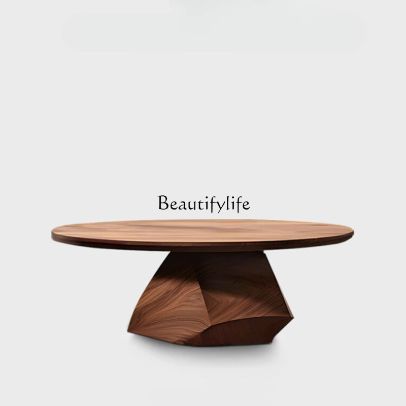 

Creative Coffee Table Walnut Art Side Table Villa Living Room Light Luxury High Sense Solid Wood round