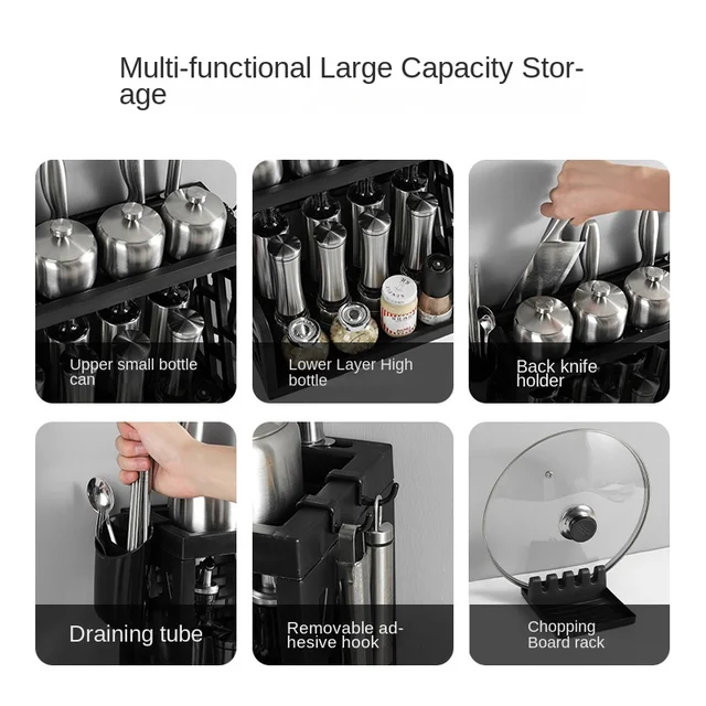 Multifunkcionális Konyhai Fűszeres Állvány, Háztartási Kellékek, Padlóra Szerelt Késtartó, Tároló Két Emelet A - Image 4