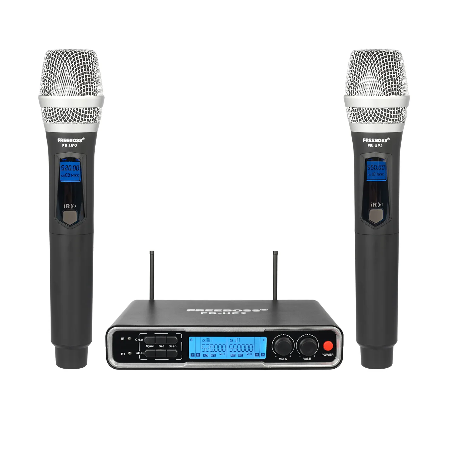 Freeboss Bluetooth Wireless Microphone Rechargeable UHF Dual Ways Transmitter Dynamic Mic for Home Karaoke System Party FB-UP2