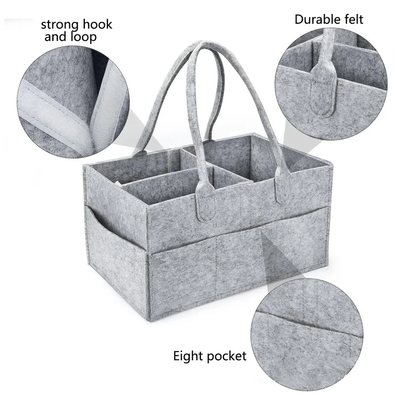 Tote Bag For Mommy Baby Diaper Storage Organizer Baby Stroller Tote Basket Felt Fabric Bag Multifunctional Felt Diaper Bags 5