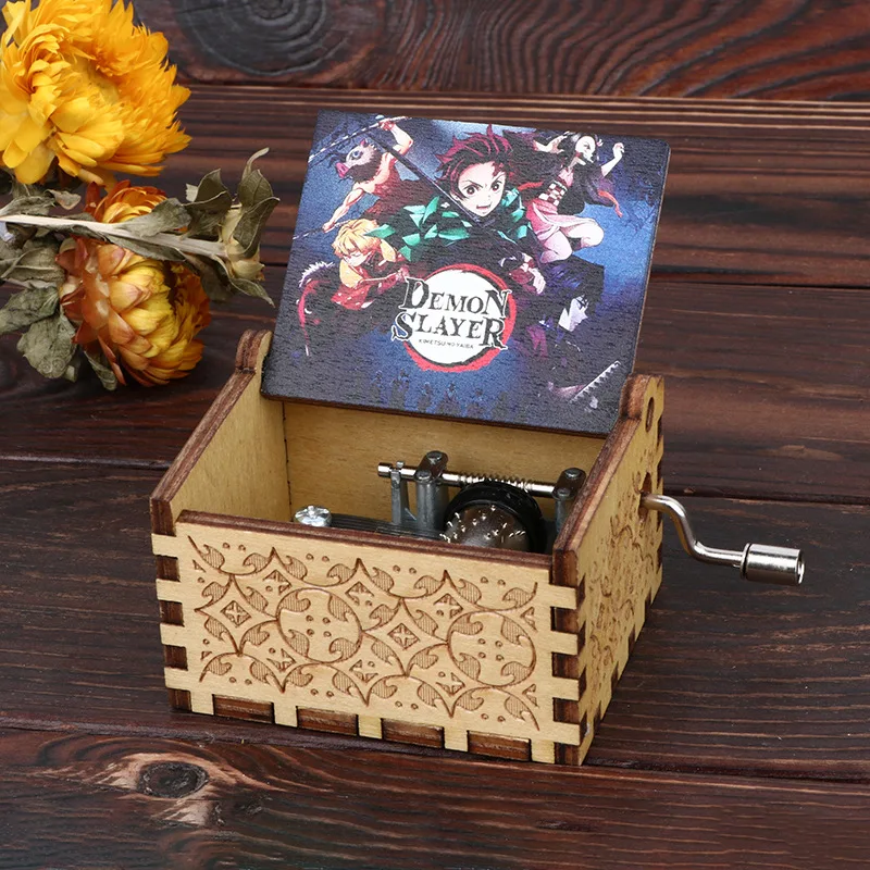Anime Kimetsu No Yaiba Hand-operated Music Box Manga Demon Slayer Wooden Musical Box Home Desktop Decor New Year Birthday Gifts music box carousel music box