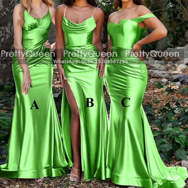 

Sage Green Pleat Mermaid Prom Dresses High Slit Spaghetti Straps Sleeveless Women Long Sheath Formal Evening Dress Party Gown