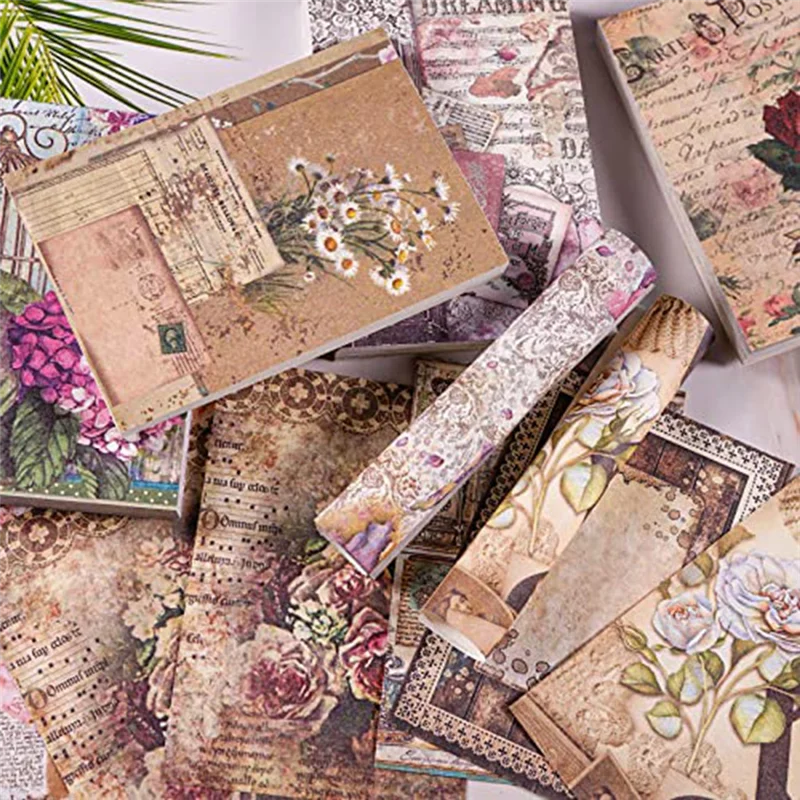 500 PCS 빈티지 스크랩북 종이 꽃 시리즈 스크랩북 용품 DIY 컬렉션 장식 종이