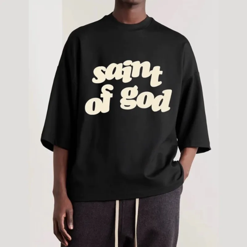 

Летняя стильная футболка с пышным принтом CPFM Saint Of God для мужчин и женщин 1:1, черная футболка лучшего качества, топы в стиле святого Михаила, футболка