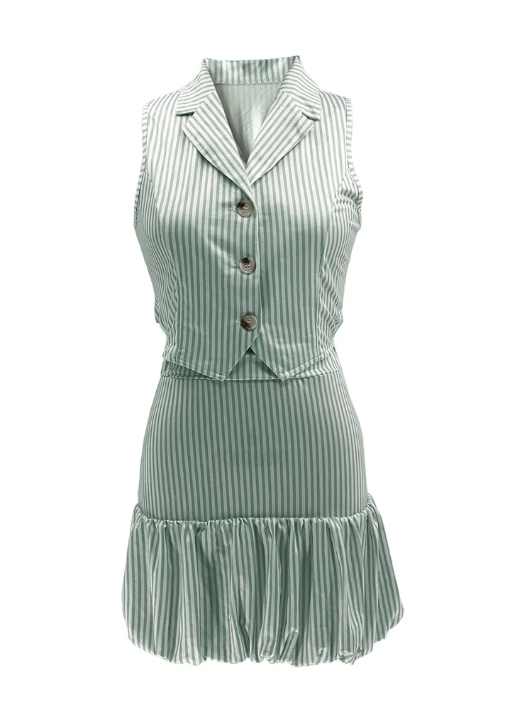 Wmstar Two Piece Sets Women Clothing Wholesale Shorts Sets Striped Single Sleeveless Vest Waistcoat Skirt Sets Office Lady