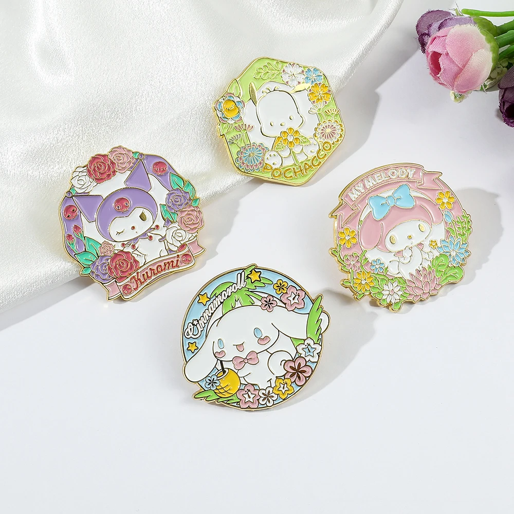Sanrio Lapel Pins Spring Series Kawaii Kuromi My Melody Metal Enamel Badges  for Backpack Accessories Cartoon Anime Brooches Gift