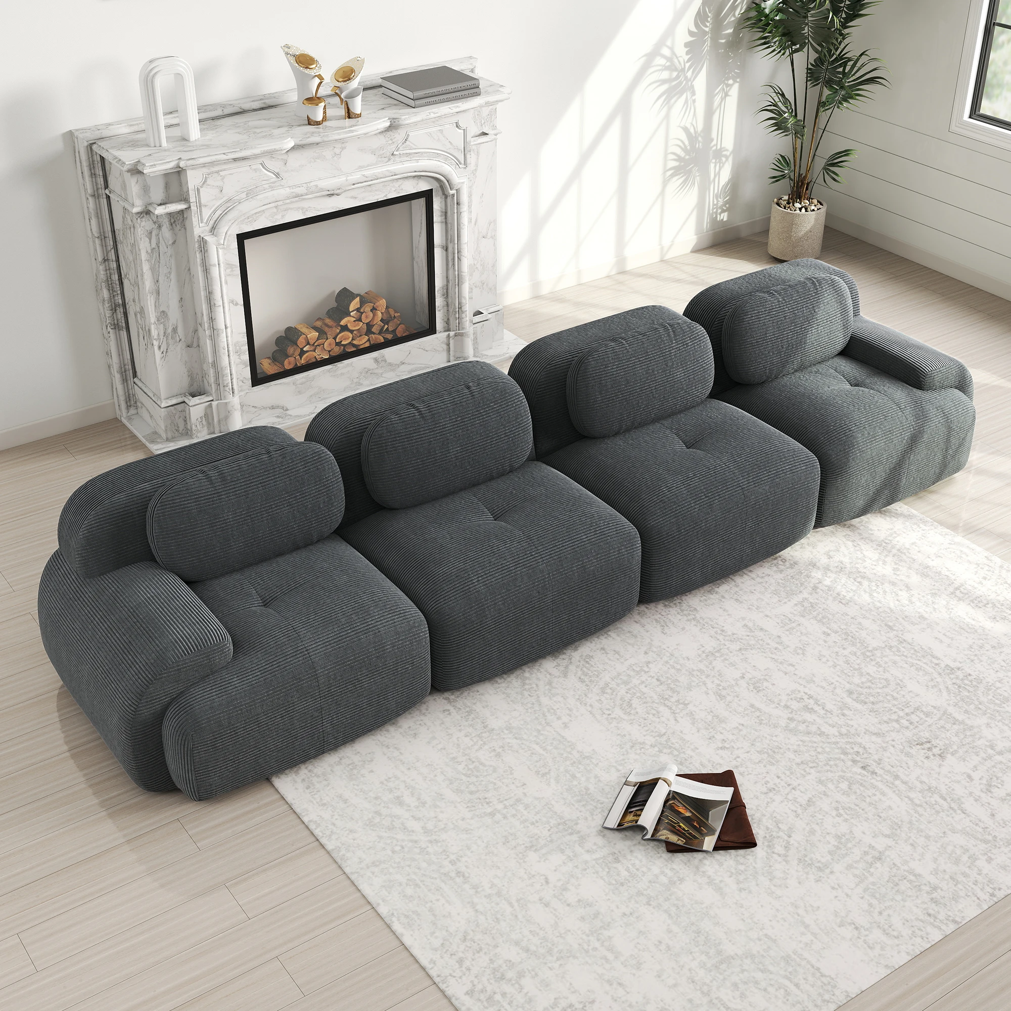 KOMHTOM Rahmenloses 4 Sitzers Sofa aus weichem Cordstoff ohne Montage vakuumverpackt frei kombinierbar mit 32D hochelastischer – Detail 2