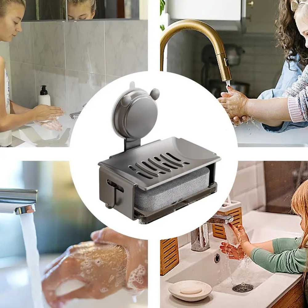 Description Picture 4 of itemSoap Dish For Shower Soap Holder Sponge Holder Wall Mount Double Layer Soap Tray Draining Soap Dish Soap Bar Holder No Drilling