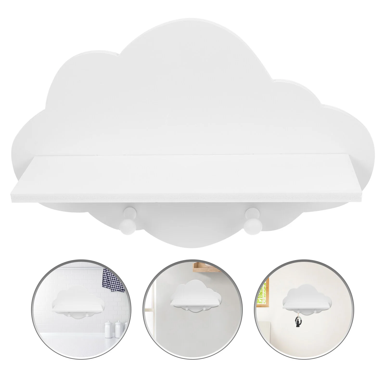 Wooden Cloud Shelf Floating Shelves Wall Mounted Punch Free For Kids Bedroom Bathroom Kitchen Office Storage Display Organizer
