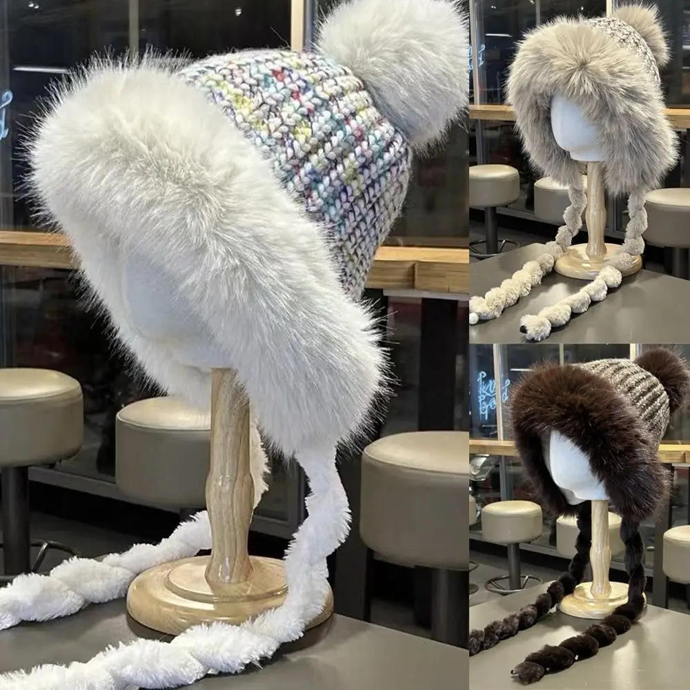 

Thickened Women Plush Hat Christmas Ear Warm Cute Hair Ball Riding Helmet Windproof Winter Ear Protection Hat Cycling Skiing