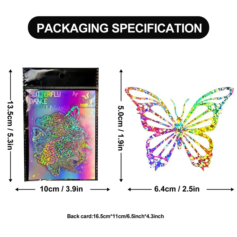 【】100Pcs Holographic Glitter Butterfly Stickers, Vintage Butterfly Waterproof Transparent Decorative Decals
