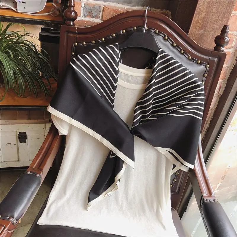 Luxury2024Square Silk Scarf for Women 90*90Hijab Hair Bands Neckerchief Female Satin Shawl Ribbon Headband Fashion Wraps Bandana 5