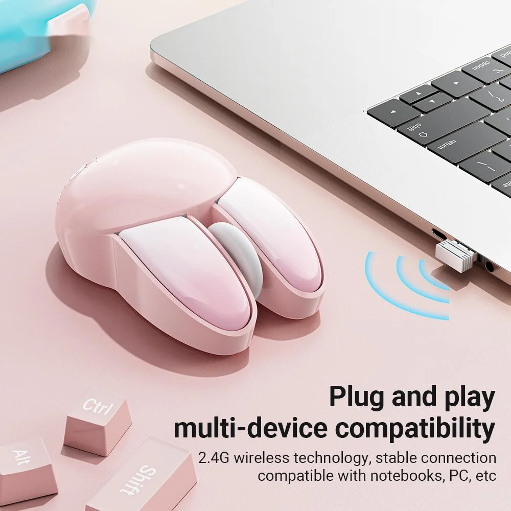 Wireless Silent Mouse Cute Pink Rabbit Portable Lightweight