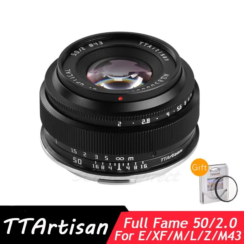 TTArtisan 50mm F2 Full Frame Prime Lens for Sony E Mount Fujifilm XF